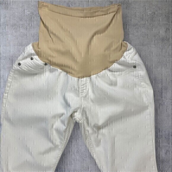 Indigo Blue Jeans Women XL Cream Stretchy Maternity Crossover Panel Skinny Pants - Picture 3 of 12